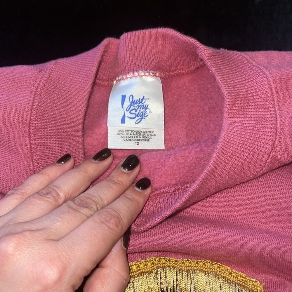 Vintage Pink Hand-Stitched Quilted Western Cowgirl Boot Sweatshirt - Picture 6 of 8